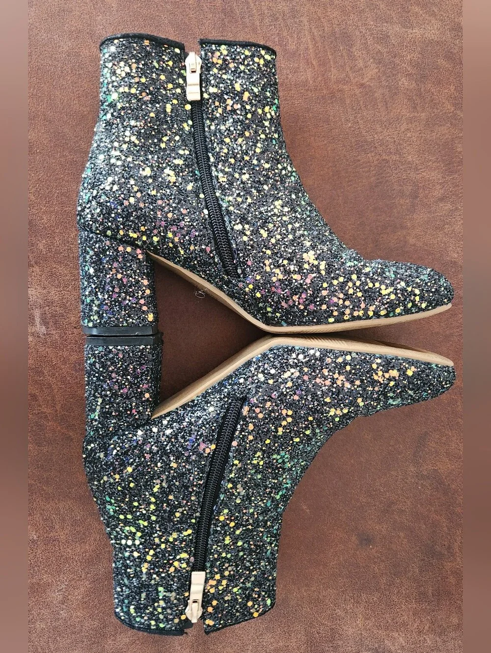 Sparkle Black Glitter Ankle Boots with Side Zip